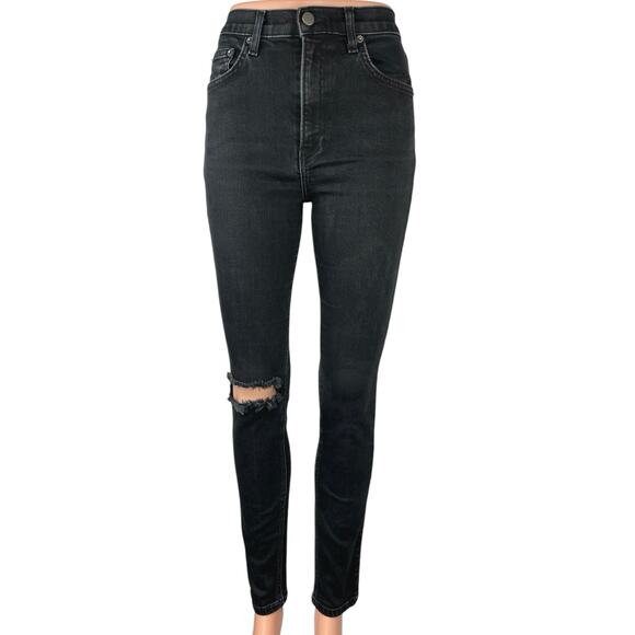 Reformation Women's Black Distressed Ankle High Rise Skinny Denim Jeans Size 26 - Picture 1 of 7